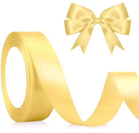 Gold Satinband Geschenkband Gelb 23m, 2cm Breite, Schleifenband, Dekoband Dick Stoffband für Hochzeit Halloween Weihnachten Taufe Geburtstag Bastelarbeit Geschenkverpackung Seidenband