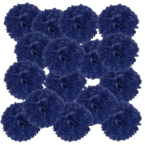 PATIKIL 20 Stück 15 cm Pom Poms Papier Blumen, Papierblumen Hochzeitsdeko Seidenpapier für Hochzeit Brautdusche Geburtstagsparty Hintergrund Dekoration, Marineblau