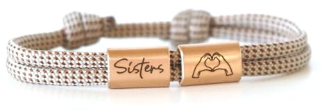 myGreta Personalisiertes Schwestern Armband mit Namens Gravur aus Edelstahl | Personalisierbar mit Initialen und Motiven, Edelstahl & Nylon, verstellbar, Unisex, Geschwisterarmband, Freundschaftsarmband