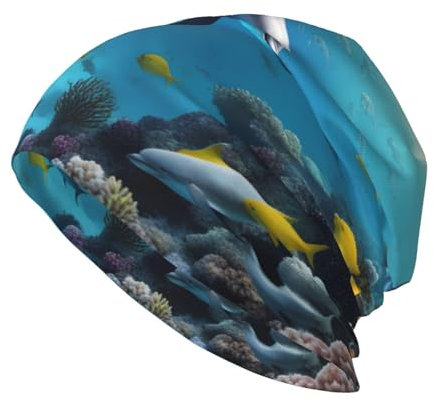 YYHWHJDE Ocean Underwater Delphin Fish Picture Knit Hat - Soft and Comfortable Adult Fashion Beanie for Outdoor Activities Travel Black, Schwarz, Einheitsgr��e