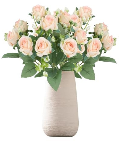 Bouquet di rose artificiali, 2 travi di rose artificiali, bouquet di rose finte in seta, fiori artificiali realistici, per matrimoni, casa, feste di compleanno, composizioni floreali e decorazioni da