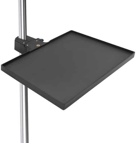 Sound Card Clip On Tray, Microphone Stand Tray, Multi functional Live Streaming Pole mount shelf sheet music Stand Clamp percussion table karaoke mic stand accessories(L 22x16.8cm)