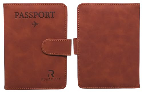 ROUGH FIT Reisepasshülle, Premium-PU-Leder, Reisepasshülle mit RFID-Blocker, tragbare Reisepasshülle, Reisepass & Ausweis-Dokumentenhalter für Männer und Frauen, coffee, Carry 14 cm, Modern