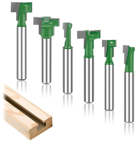 Tkxjry 6-tlg T-Nutfräser Schaft,T-Track Schlitz Holz Fräser,T-Slot Cutter Router Bit Set,T-Nutfräser Hartmetall,T-Track Slotting Fräser,T-Nut Router Bits Set,T-Nutfräser,Für Gängige Sechskantschrauben