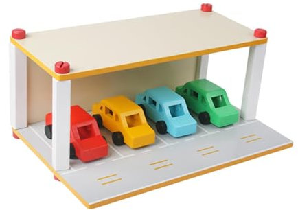 ＡＷＨＡＯ Aparcamiento de Madera con Coche, Vehículo Y Juguetes para Niños de 3 años.