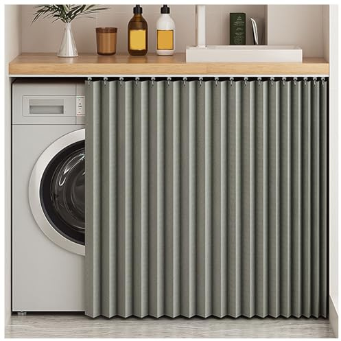 APMOE Schrankvorhang, Schrank Vorhang Zum Schieben Staubdichter Vorhang für Regal Vorhang Schrank Sichtschutzvorhang Schrank Vorhang Zum Schieben mit Gleitschienen(Grau,Curtain H 100cm/70cm Track)