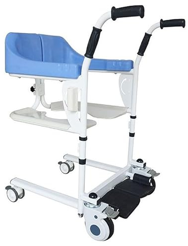 Silla para Transferencias, Ducha y WC - Color Blanco y Azul - con Cubeta - Fácil de Usar