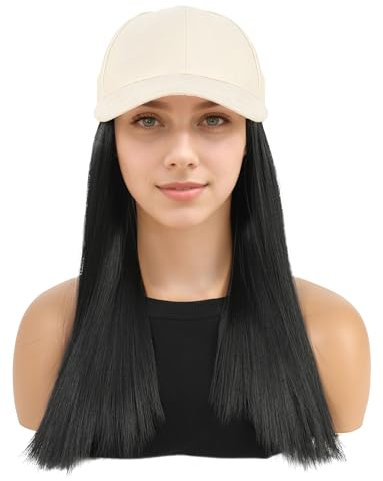 Peluca con redecilla para todos los dias, peluca con gorra de beisbol, extensiones de pelo liso resistente al calor postizo proteccion solar