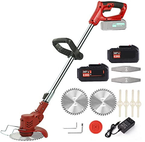 Tagliasiepi, Decespugliatore elettrico a batteria con 3 tipi di lame Mangiaerba senza fili Tagliaerba elettrico Tagliaerba da giardino Potatura/taglio per cortile, giardino, cura del prato(2 Battery