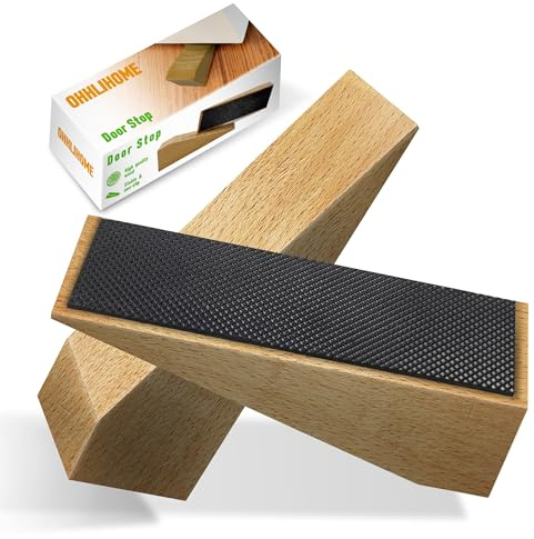 2er Pack Holz-Türstopper - Fester Türstopper boden -Rutschfeste Türstoppers boden für alle Türtypen und Böden - Jeder Türkeile 1,4 Zoll dick, 4,3 Zoll lang mit Gummi - Door Stopper