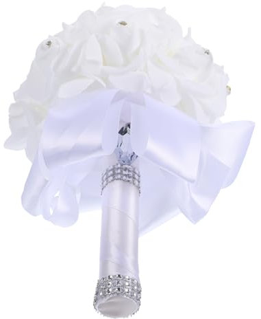 GARVALON Künstlicher Brautstrauß Romantisches Blumenbouquet Pe Kunstblumen Für Hochzeiten Langanhaltende Pflegeleichte Deko Für Braut Und Blumenkinder Reinweiß