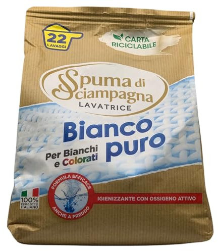 Busta Detersivo Lavatrice BIANCO PURO Polvere, Per Bianchi e Colorati. Formula Arricchita Con Ossigeno Attivo, Lascia Il Tuo Bucato Pulito e Igienizzato 990g (Busta)