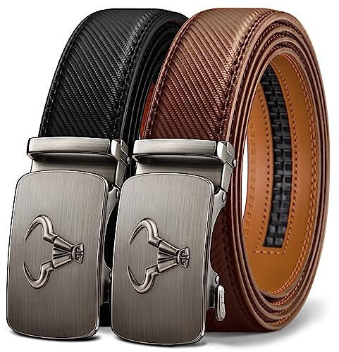 BULLIANT Gürtel Herren 2er, Gürtel Ratsche 35mm,Größe Angepasst | Herren Automatik-Ledergürtel verstellbar mit Geschenkbox für Anzug & Jeans