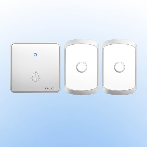 SLDAGe Wireless Doorbell 60 Melodies+5 Volume Levels,300m/1000ft,Wireless Doorbell with 2 Receivers and Blue Light Indicator 1 IP65 Waterproof Transmitters Wireless Doorbell Set Easy Install,Silver
