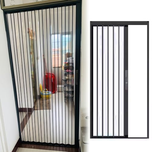 RENLXFI Falttür Falttüren Schwarz Ziehharmonika Tür Und Acrylplatte, Falttüren Nach Maß Raumspartür Für Küche/Bad/Kleine Räume, Transparentes Faltentür Einziehbares Tor(WxH 110cmx205cm)
