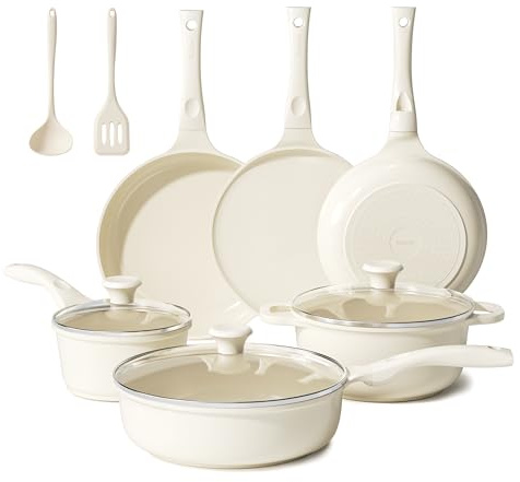 Set de Sartenes de Cerámica Redchef para Inducción 11 Piezas con Tapa de Vidrio - Sartenes Antiadherentes sin PTFE y PFAS - Aptas para Todo Tipo de Cocinas