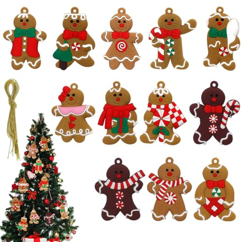 YUZHEDM 12 Pezzi Addobbi Natalizi per Albero, Omino Pan di Zenzero Decora, Addobbi Natalizi, Decorazioni Casa, Adatto per Alberi di Natale, Sacchetti Regalo, Ghirlande, Porte e Finestre