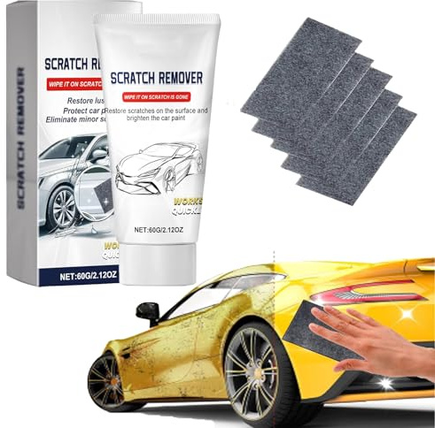 Chiffon Nano Éliminateur de Rayures Voiture, Kit Réparation Rayures avec 5x Lingettes Nano + Pâte Polissage 50g, Compatible Toutes Couleurs