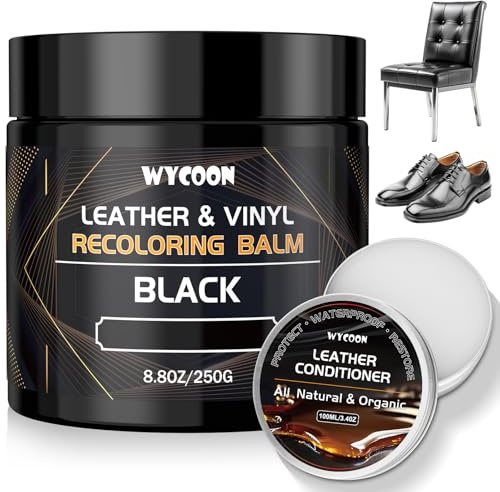 WYCOON Leder Reparatur Set Schwarz mit Lederfett - Professionelle Lederfarbe & Flüssigleder für Sofas, Autositze, Schuhe, Vinylmöbel – Repariert Verblasste & Zerkratzte Oberflächen