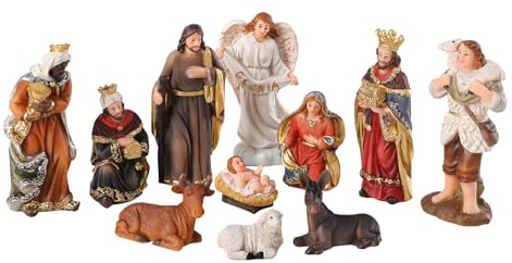 Ovewios Christmas Small Nativity Set Figurine, 11 Pcs Hand Resin Craft Statue Nativity Scene Indoor,Baby Jesus Holy Family Statue Figurines, Nativity Sets for Christmas Indoor