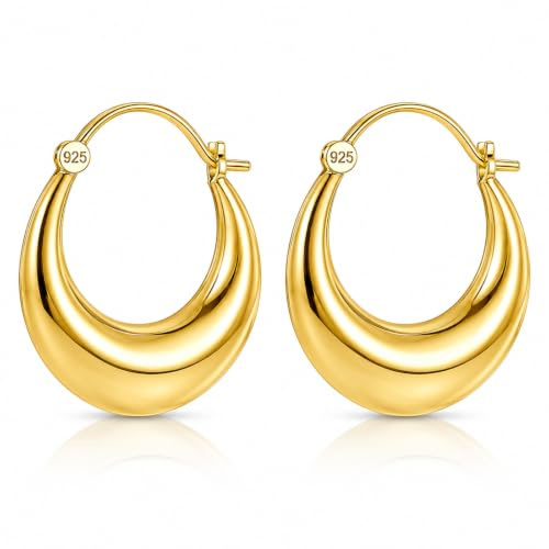 Aros de Plata de Ley 925 y Oro Vermeil de 18K Hechos a Mano para Mujer, Diseño de Media Luna, Ligeros e Hipoalergénicos, Joyería Minimalista para Uso Diario y Regalo