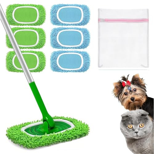 LINTRA 6 Piezas para Mopa Recambios Kit, 25 × 11 cm Paños Húmedos para Mopa, Reutilizable Recargas Lavables Uso Húmedo Seco, con 1 Bolso de Almacenamiento, para 360° Fregona