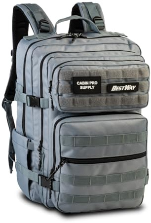 Bestway Cabin Supply Business Rucksack mit Laptopfach 17,3 Zoll – Schulrucksack & Reiserucksack mit Brust- & Hüftgurt für DINA4 Ordner – Laptop-Rucksack für Arbeit, Uni & Reisen – Hellgrau