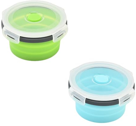 Homiladi Foldable Bowls with Lids Round | 2 Pcs Silicone Collapsible Food Containers for Meal Prep | Reusable Expandable Lunch Box Camping Kitchen Travel Essentials, RV Camper Must Haves