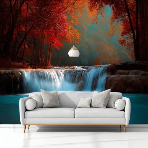 Fotomural Papel Pintado para Pared Paisaje Natural Cascada Árboles Jardín, Art Papel Tapiz Fotográfico Mural 150x105 cm Moderna Decoración De Pared Sala Cuarto Oficina Salón