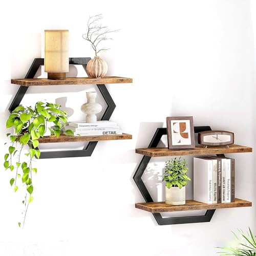 2er-Set Wandregal Holz und Metall,Schweberegal,Regalbrett,Dekorativ Regale für Wände,Hängeregale für Wohnzimmer,Schlafzimmer,Küche,Büro (Schwarz)