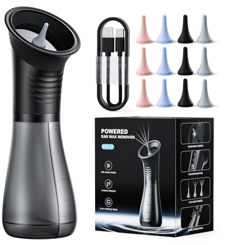 Ear Wax Removal with LED Display, Temodu Electric Ear Cleaner, Rechargeable Earwax Remove Removal Ear Irrigation System, 3 Pressure Modes Ear Cleaning Earwax Removal (Black, 12 Disposable Tips)