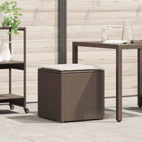 Mokuyary Caja de cojín con almacenamiento, color marrón, 50 x 50 x 50 cm, polirratán, caja de almacenamiento, caja de cojines, caja de jardín, caja para jardín, terraza, balcón, herramientas de jardín