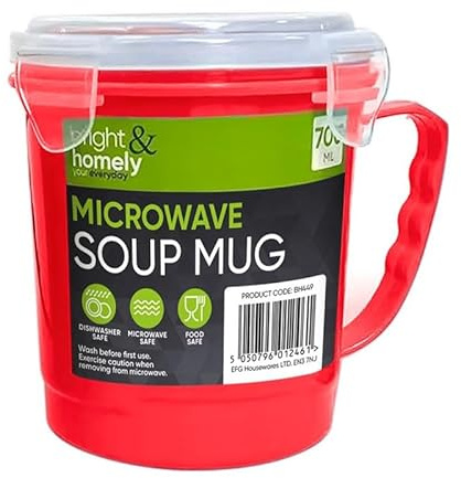 “Microwave Soup Mug 700ml – Large Capacity Mug with Lid for Soup, Noodles & Hot Drinks” (RED)