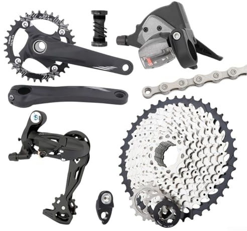 Gruppo mountain bike a 10 velocità, guarnitura cava, cassetta in alluminio leggero 46T e cambio per MTB (corona 32T)