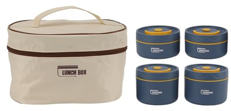 Phefop Aislada con Tapa, Contenedor Térmico Apilable de Acero Inoxidable para Alimentos, Caja Aislada a Prueba de Fugas para Adultos, Hombres, Mujeres, Trabajo, Camping, (4 Caja)