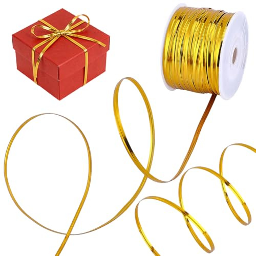 CRASPIRE 100 yarda/300 pies/91 m Rollo Alambre Dorado Bolsas Pan Núcleo Hierro Envolver Plástico Brillo Metálico Regalos Pan Dulces Café Galletas Postres Manualidades Embalaje DIy