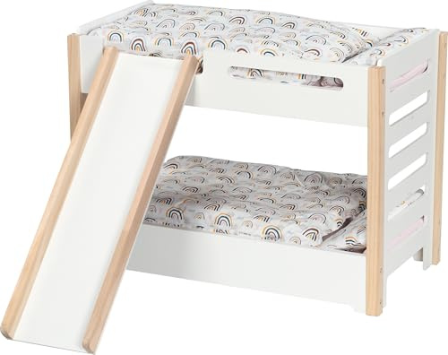 goki 6643 - Puppen-Etagenbett & Bettbezug als Set, inklusive Rutsche für das Stockbett, ideales Zubehör für das Puppenzimmer, stabil und langlebig im Kinderzimmer, 52 x 28 x 39cm, ab 3 Jahre