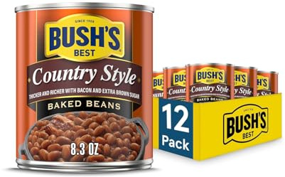 Bush's Best Baked Beans, Country Style with Bacon and Brown Sugar, 8.3 OZ (Pack of 12)