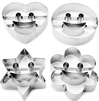 HOMETOOLS.EU® 4 Ausstechformen Smiley Gesichter, Edelstahl, Keksausstecher Set, 4-teilig, Edelstahl