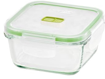 GIO'STYLE Línea 2 en 1 - Recipiente de cristal para alimentos, cuadrado, fabricado en Italia, apto para frigorífico, congelador, microondas, 0,38 l, transparente, 12 x 12 x 6,2 cm, 1 unidad