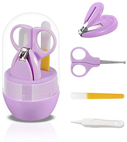 SONARIN Kit de uñas de bebé, 4-en-1 kit de aseo para bebés,con cortauñas para bebé,tijera,lima de uñas y pinza, kit de cuidado de uñas para recién nacidos, bebés o niños(Violeta Claro)