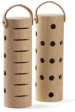 VOLT by Voggenreiter Tube Shaker Set Percussion Wood-Shaker Caxixi Hybrid Instrument für innovative Sounds (15 x 5 cm, Buchenholz, Halteriehmen aus Leder, inkl. Tasche), Braun, 1992123
