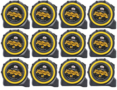 TOUGH MASTER Pocket Tape Measures Metric/Imperial 5M/16ft Anti-Impact 25mm Wide Tapes (12)