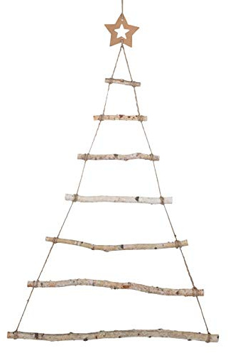 GWHOLE Holzleiter Weihnachtsbaum zum Aufhängen Adventskalender Deko Weihnachten Wanddeko 90 x 60 cm