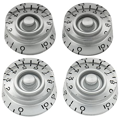 Musiclily Pro Linkshänder Imperial Zoll Größe Zylinder-Form Potiknopfe Speed Knobs für USA Les Paul Style E-Gitarre, Silber (4er Set)