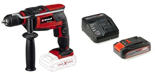 Einhell Perceuse à percussion sans fil TC-ID 18 Li-i Solo Power X-Change (lithium-ion, mandrin auto-serrant de 13 mm, rotation avant/arrière, variateur électronique) avec Chargeur et Batterie 2,5Ah