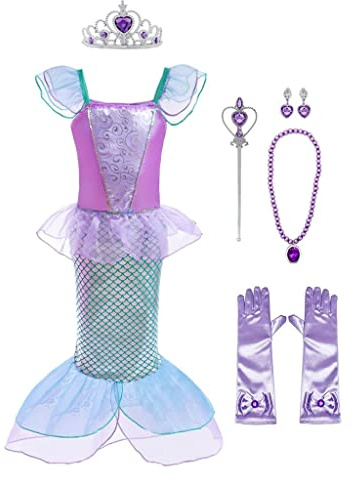Lito Angels Meerjungfrau Prinzessin Arielle Kostüm Kleid Verkleidung mit Accessoires für Kleinkind Mädchen, Größe 4-5 Jahre 110, Lila