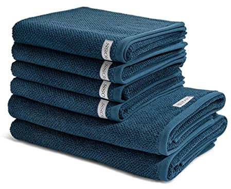 Ross - 6 teiliges Frottier-Set - Selection Bio-Baumwolle (4 X Handtuch 2 X Duschtuch im Set) - 540 g/m2 - Baumwolle - Frottee - saugstark - weich und flauschig - Nachtblau