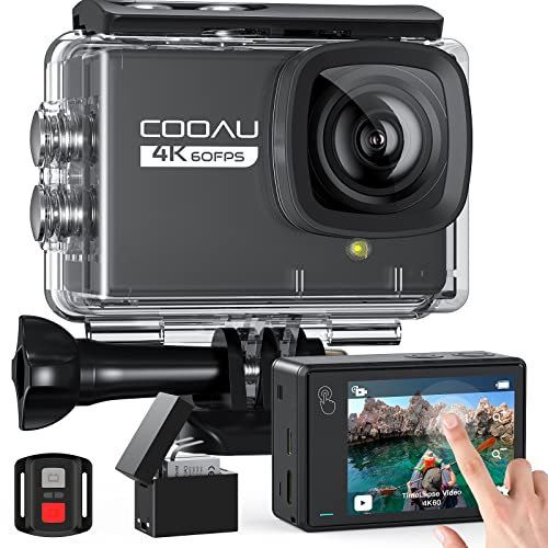 COOAU Nueva Cámara Deportiva 4K60fps 64MP WiFi Pantalla táctil con micrófono Externo Cámara subacuática 40M Type-C EIS Estabilización 170° Cámara de acción 2 * 1350mAh baterías/Accesorios