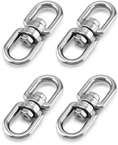 QWORK® 4 Pezzi M8 Ganci Girevoli Girevole a 360° in Acciaio Inossidabile 304, Ideale per Sedie Sospese, Sacchi da Boxe, Griglie Girevoli, 8mm 300 kg